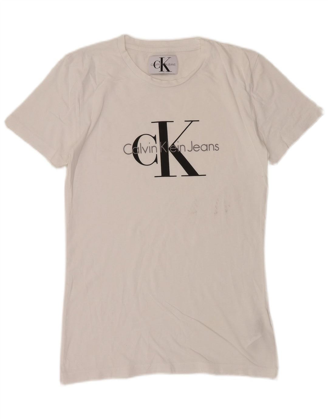 CALVIN KLEIN JEANS Mens Graphic T-Shirt Top Small White Cotton