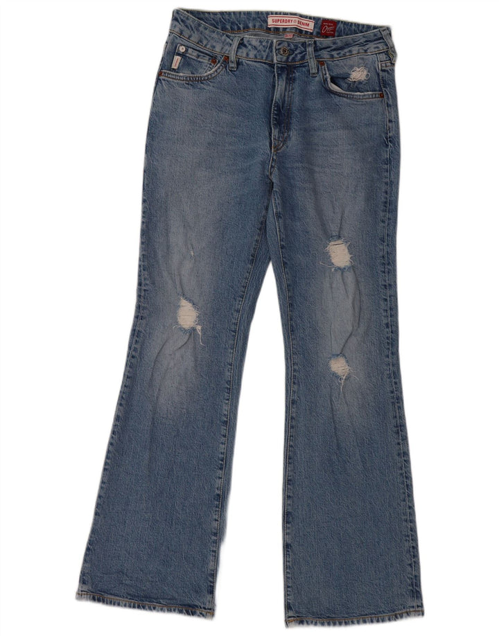 SUPERDRY Womens Distressed Bootcut Jeans W30 L30 Blue Cotton