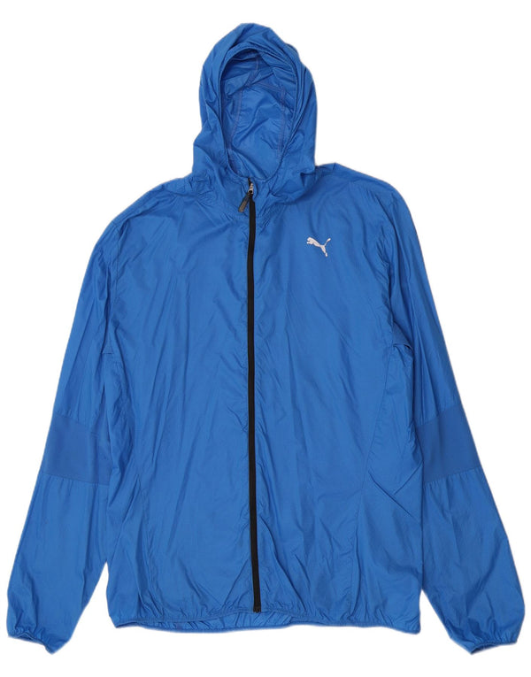 Puma Mens Hooded Rain Jacket UK 42 XL Blue Check Nylon