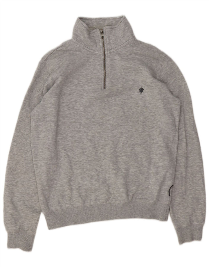 FRENCH CONNECTION Mens Zip Neck Sweatshirt Jumper Small Grey Flecked