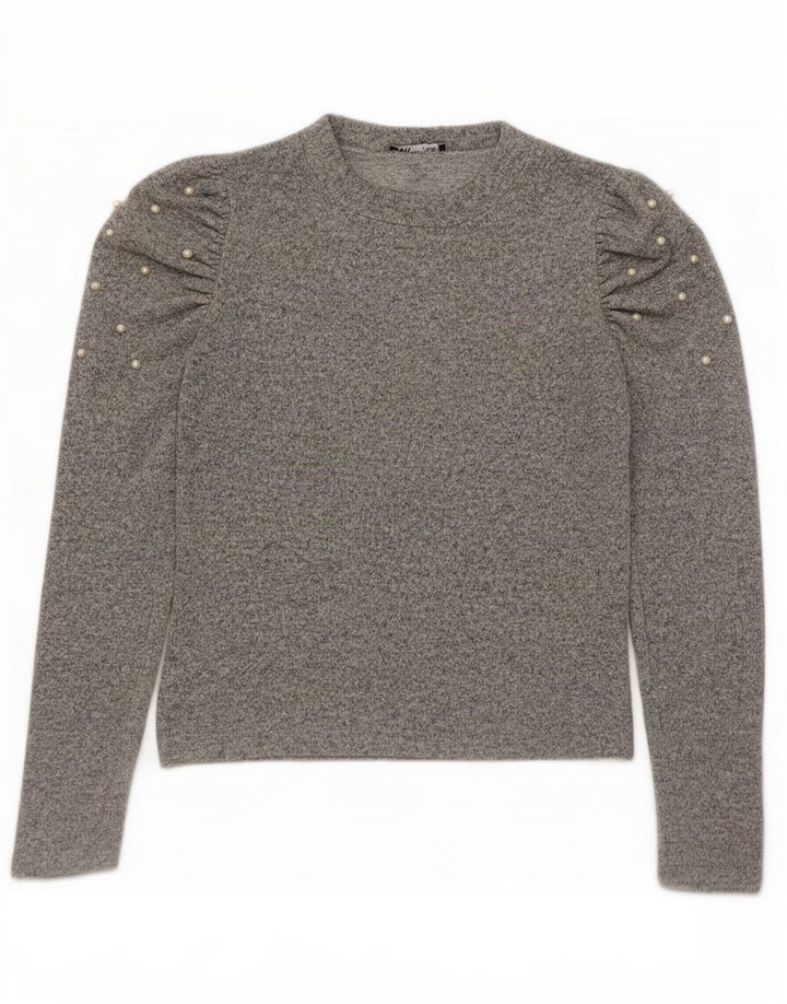 Zara Womens Long Sleeve Blouse Top UK 12 Medium Grey Flecked Viscose