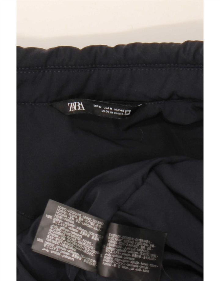 Zara Mens Bomber Jacket UK 38 Medium Navy Blue Polyester