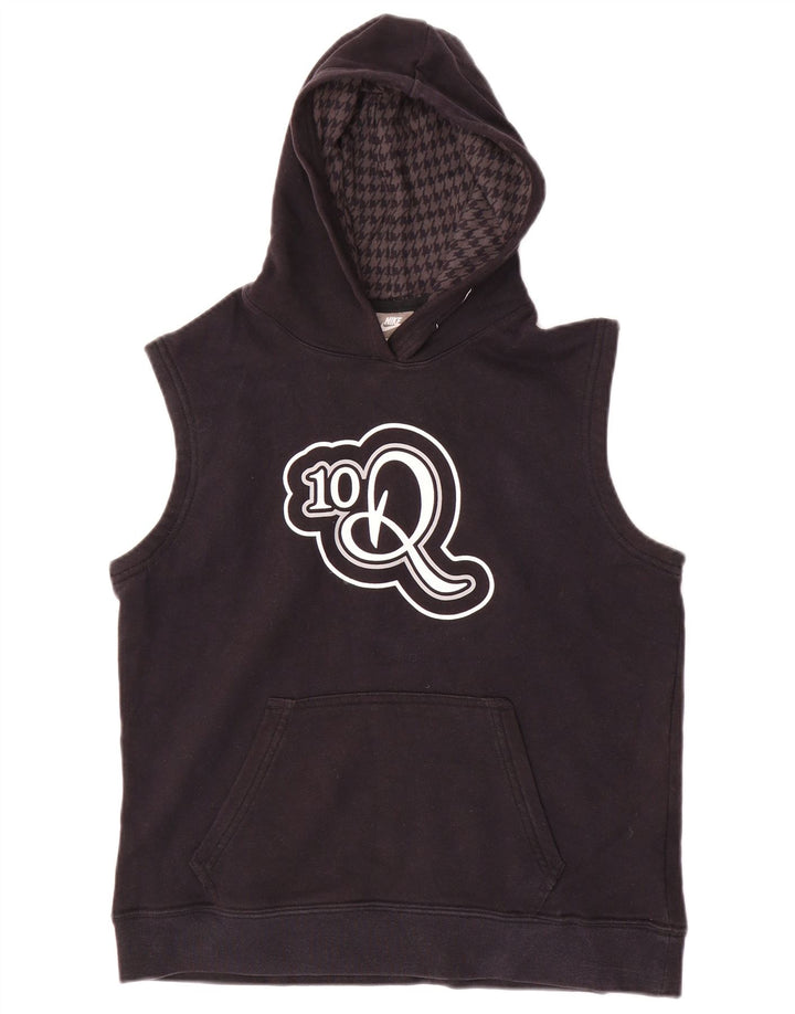NIKE Boys Graphic Sleeveless Hoodie Jumper 10-11 Years Medium Black Cotton