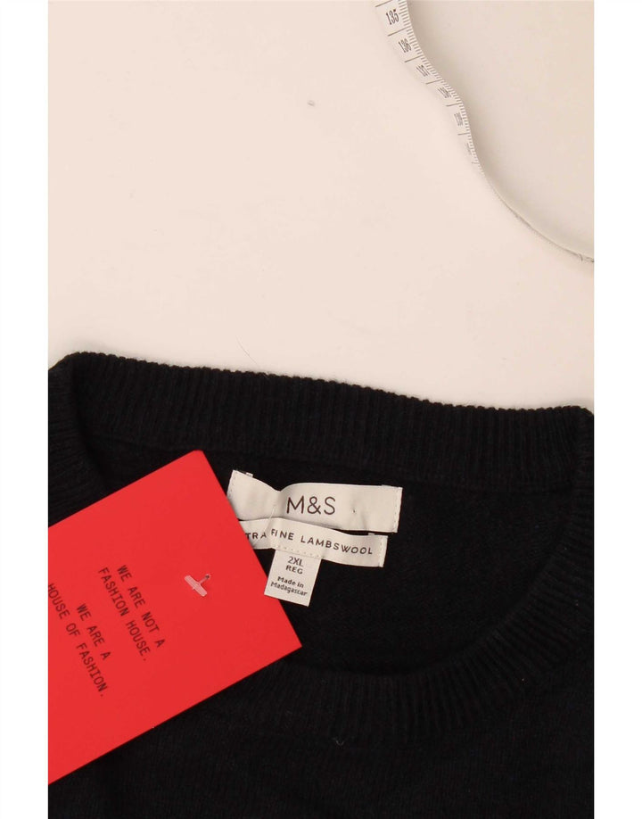Marks & Spencer Mens Crew Neck Jumper Sweater 2XL Navy Blue Lambswool