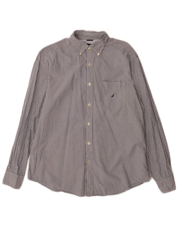 Nautica Mens Shirt Medium Blue Gingham Cotton