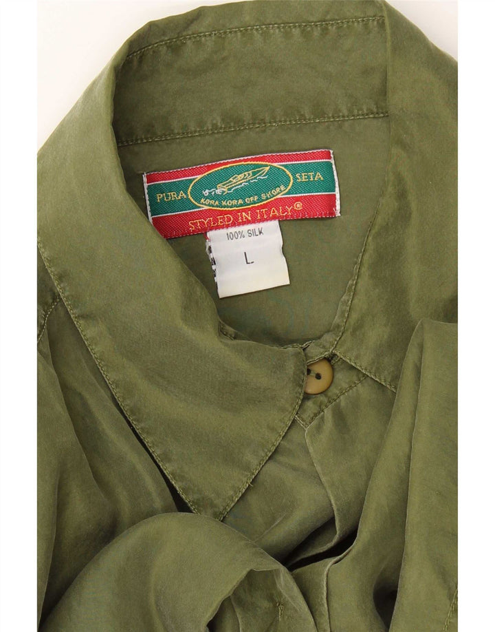 Vintage Mens Shirt Large Green Silk