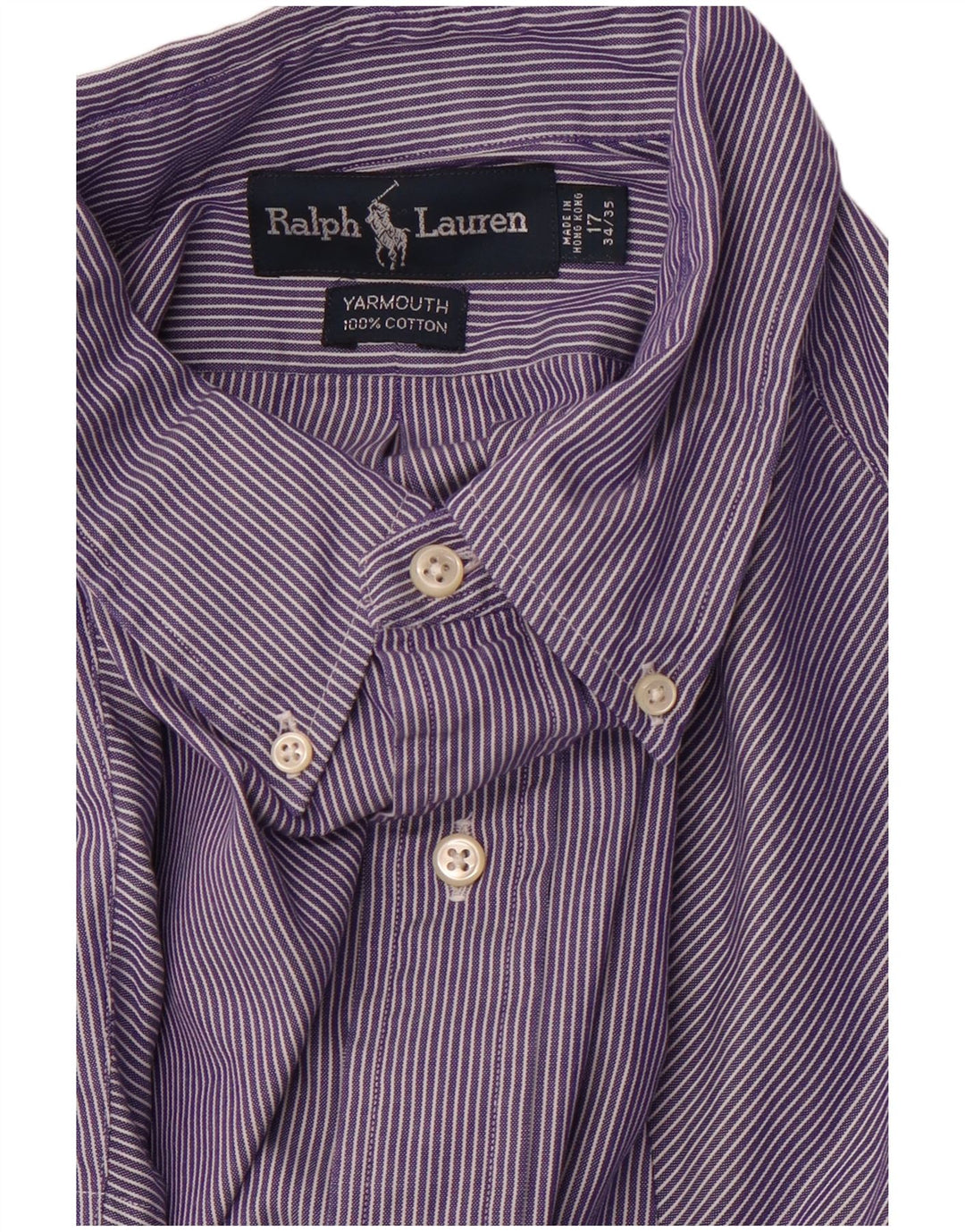 RALPH LAUREN Mens Yarmouth Loose Fit Shirt Size 17 XL Purple Pinstripe