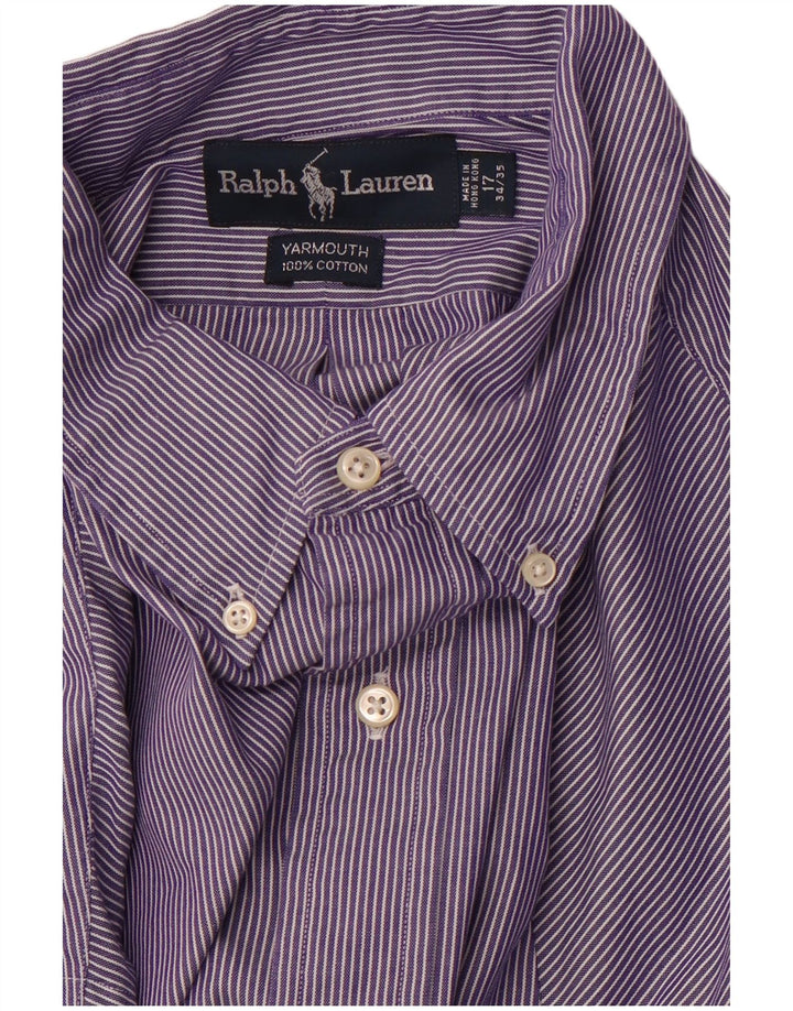 RALPH LAUREN Mens Yarmouth Loose Fit Shirt Size 17 XL Purple Pinstripe