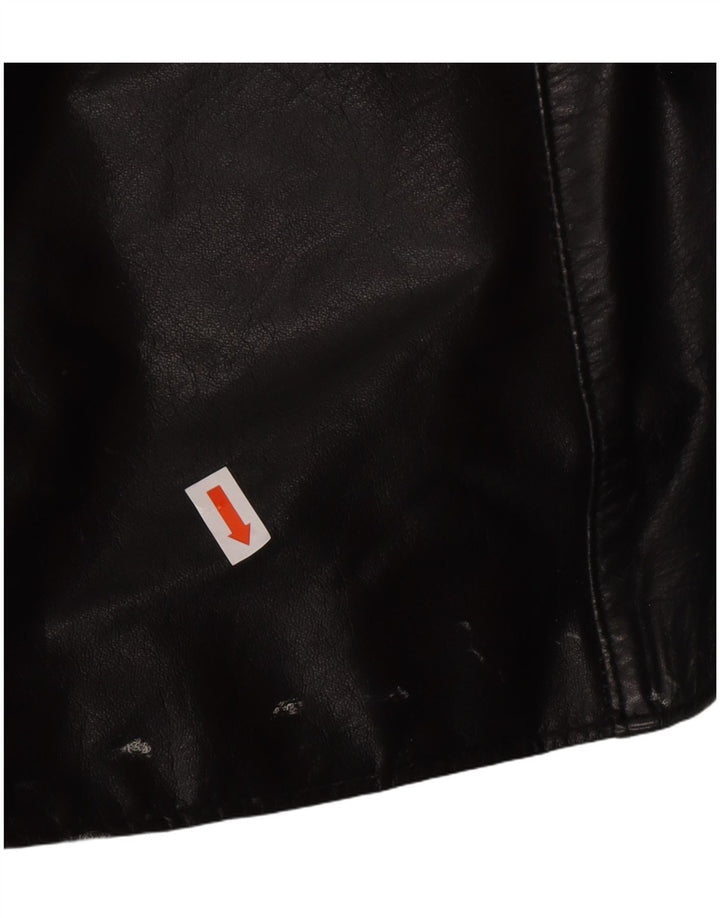 VINTAGE Womens Oversized Leather Coat UK 14 Medium  Black Leather