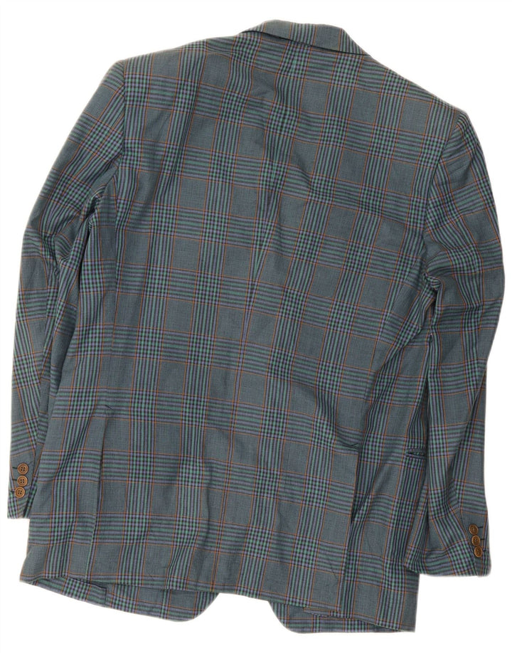 Vintage Mens 2 Button Blazer Jacket IT 52 Large Navy Blue Plaid Cotton