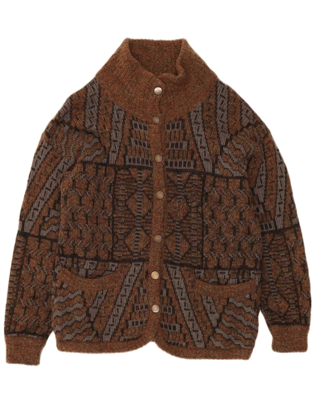 GEIGER Womens Cardigan Sweater EU 38 Medium Brown Geometric