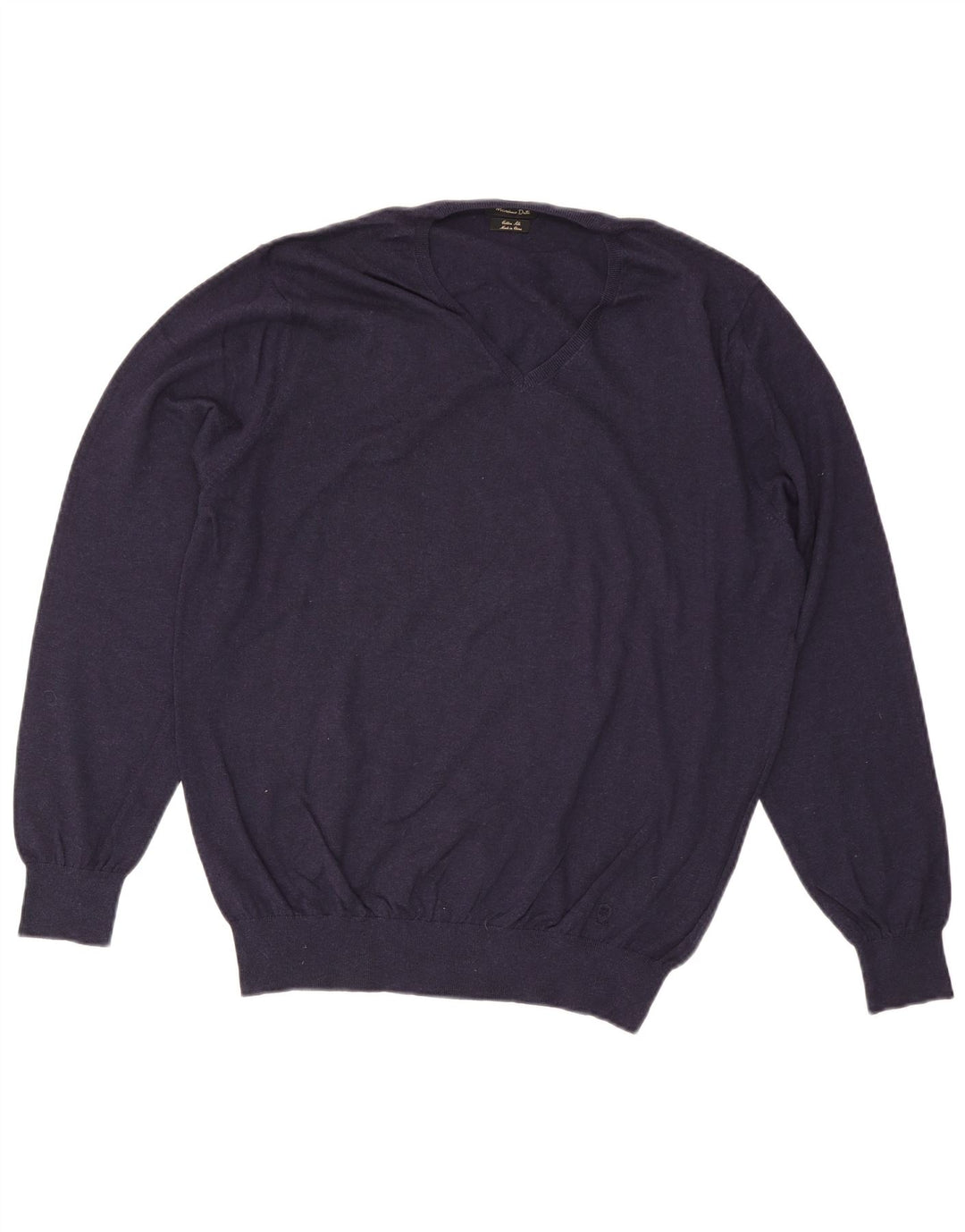 Massimo Dutti Mens V-Neck Jumper Sweater XL Navy Blue Cotton