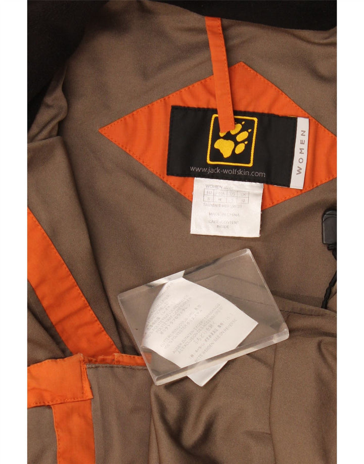 Jack Wolfskin Womens Hooded Rain Jacket UK 14 Medium Orange Colourblock