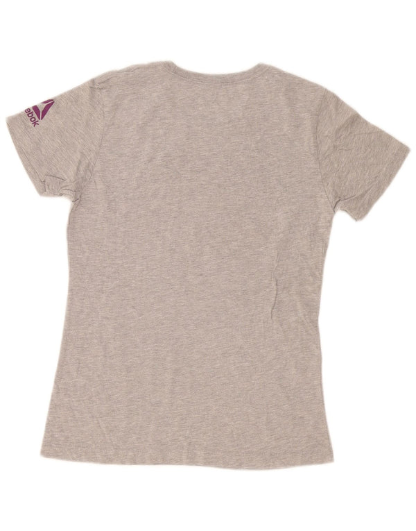 Reebok Womens Graphic T-Shirt Top UK 12 Medium Grey Flecked Cotton