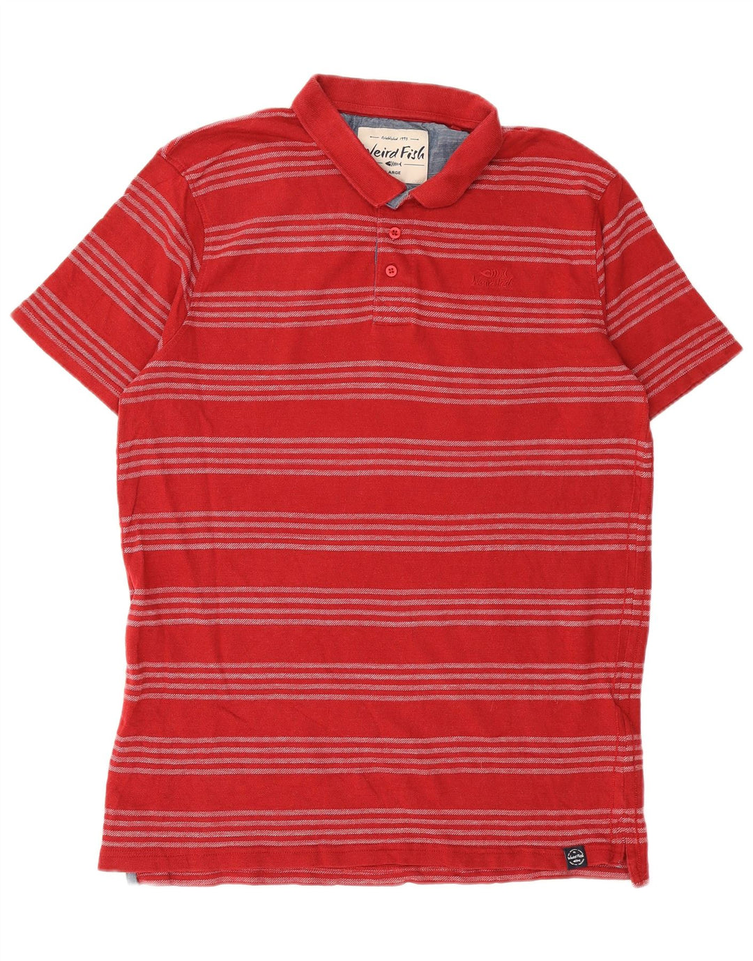 Weird Fish Mens Polo Shirt Large Red Striped Cotton