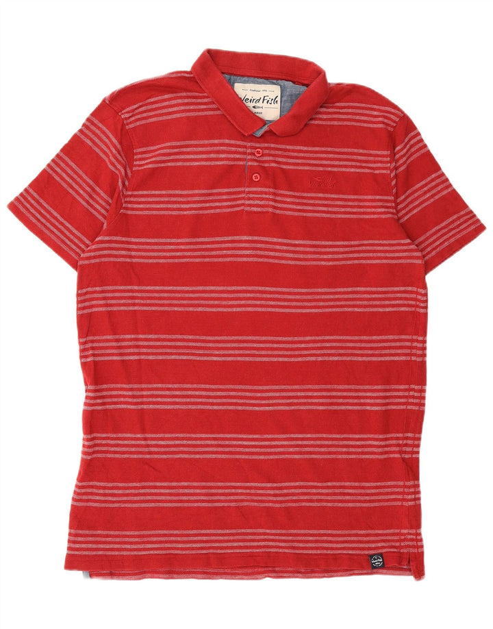 Weird Fish Mens Polo Shirt Large Red Striped Cotton