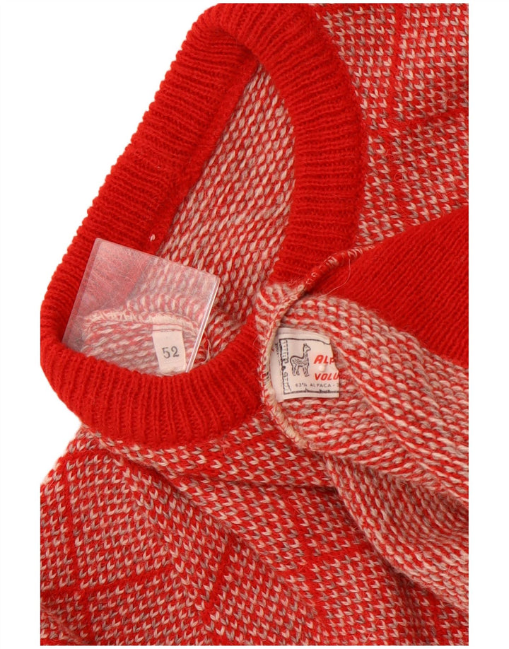 VINTAGE Mens Crew Neck Jumper Sweater IT 52 Large Red Geometric