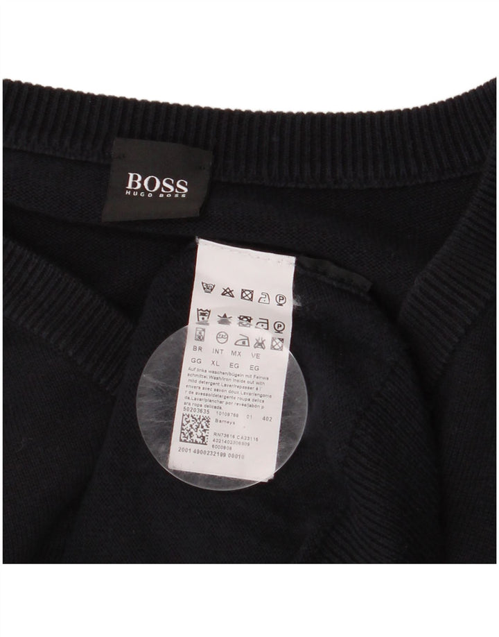 HUGO BOSS Mens V-Neck Jumper Sweater XL Navy Blue Cotton