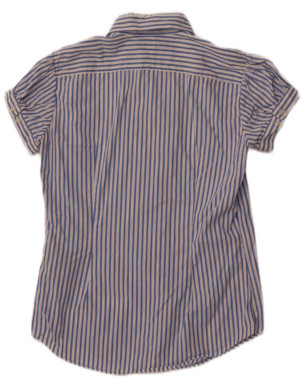 Ralph Lauren Womens Short Sleeve Shirt US 4 Small Blue Pinstripe Cotton