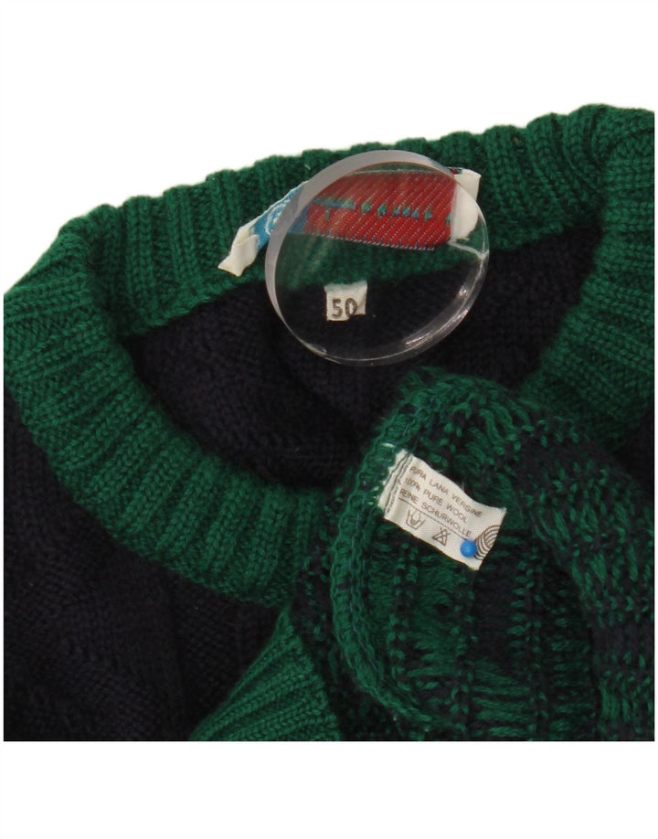Azzurra Mens Crew Neck Jumper Sweater IT 50 Medium Navy Blue Geometric