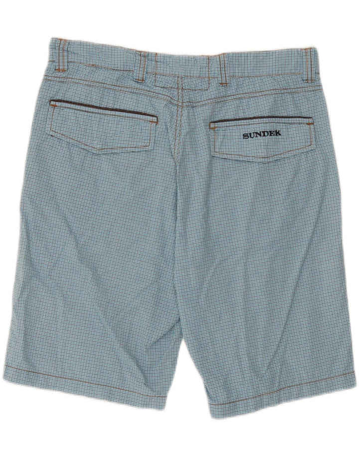 Sundek Mens Chino Shorts W33 Large Blue Check Cotton