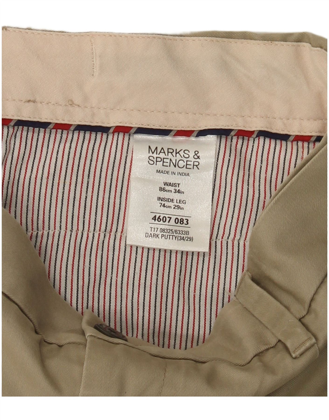 MARKS & SPENCER Mens Straight Chino Trousers W34 L29 Beige Cotton