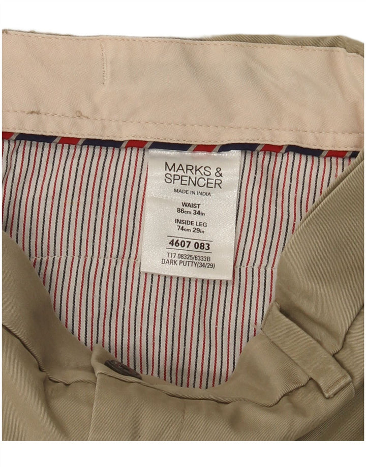 MARKS & SPENCER Mens Straight Chino Trousers W34 L29 Beige Cotton