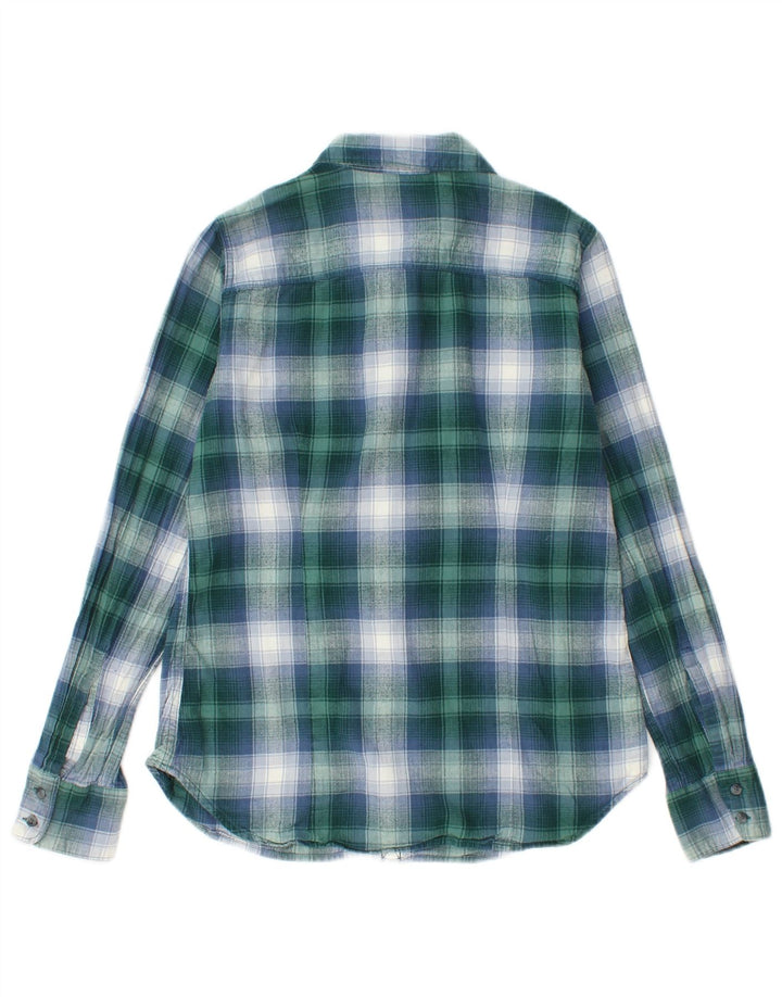 EDDIE BAUER Womens Flannel Shirt UK 10 Small Green Check Cotton