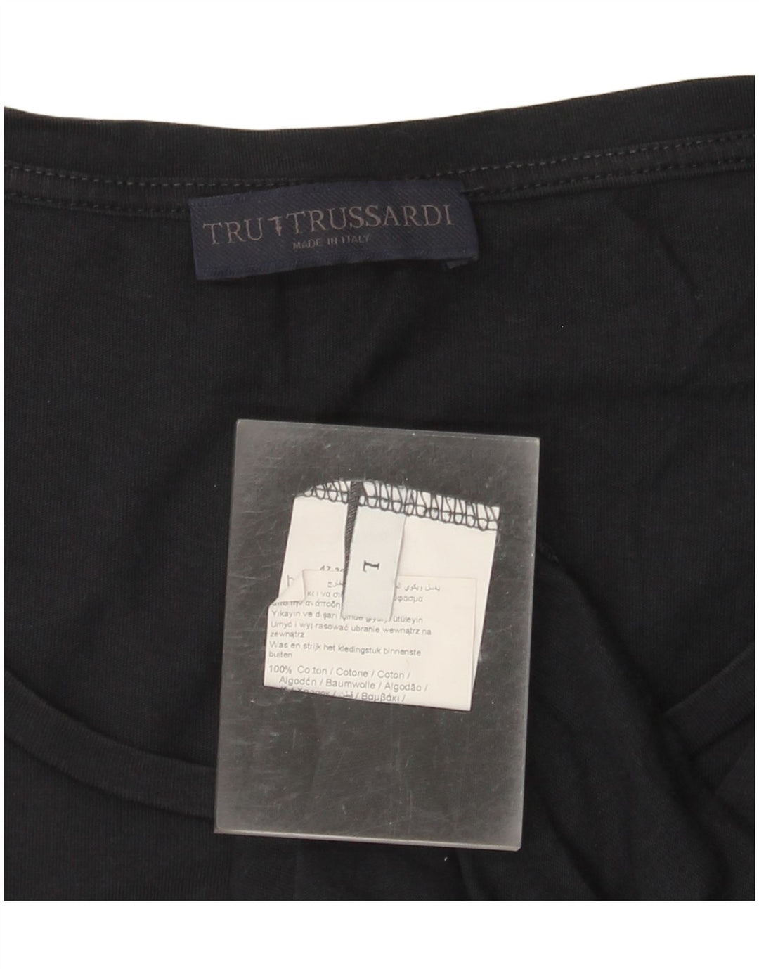 TRUSSARDI Womens Graphic T-Shirt Top UK 16 Large Black Cotton