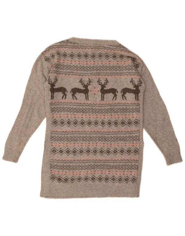 Fat Face Womens Boat Neck Jumper Sweater UK 8 Small Grey Fair Isle Cotton