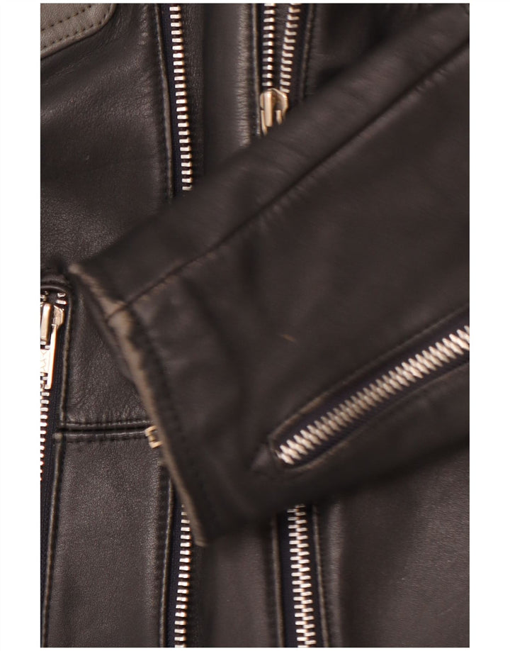 MQP Mens Leather Biker Jacket UK 46 3XL Black Colourblock Leather