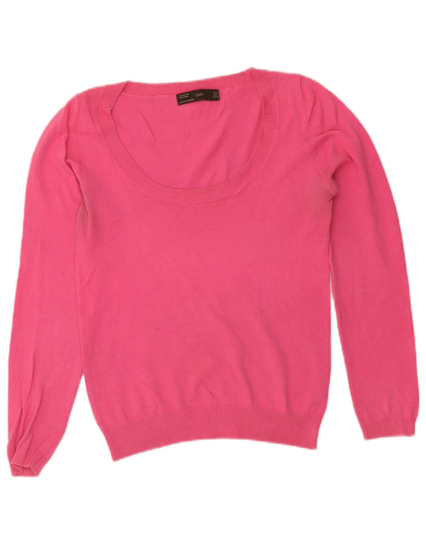 Zara Womens Boat Neck Jumper Sweater UK 12 Medium Pink Cotton
