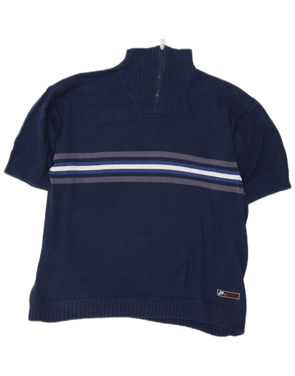 NIKE Mens Zip Neck Jumper Sweater UK 42/44 Large Navy Blue Striped