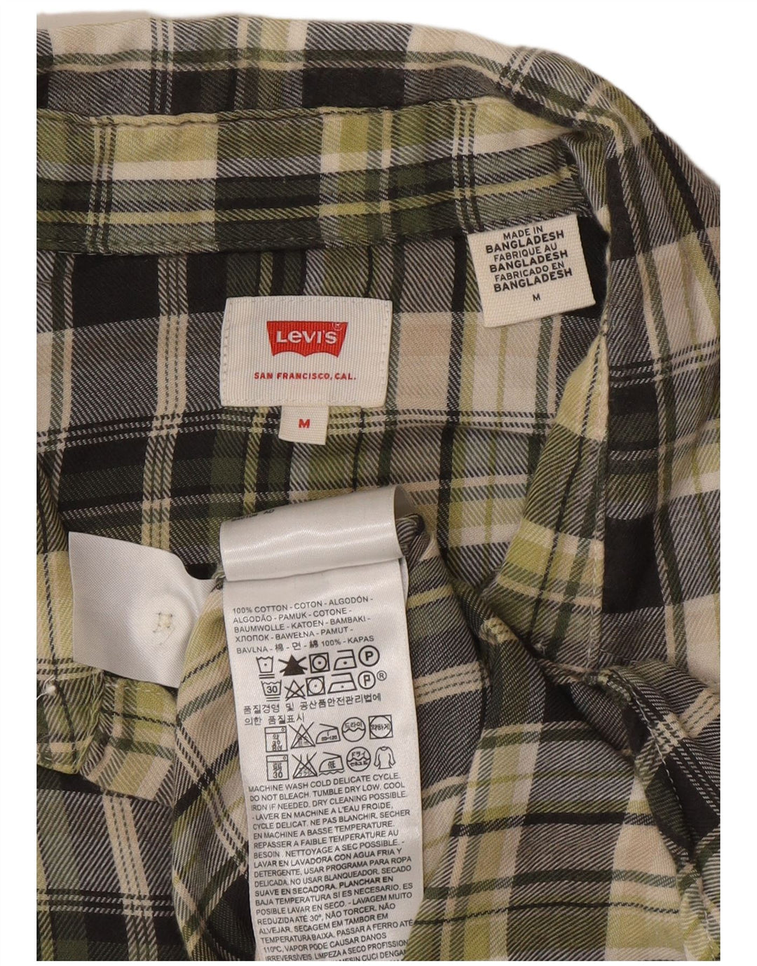 Levi's Mens Short Sleeve Regular Fit Shirt Medium Green Plaid Cotton