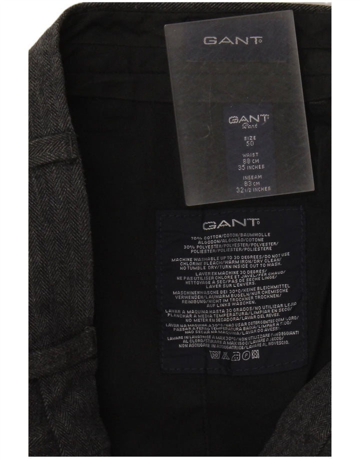GANT Mens Straight Suit Trousers IT 50 Large W34 L32 Grey Herringbone