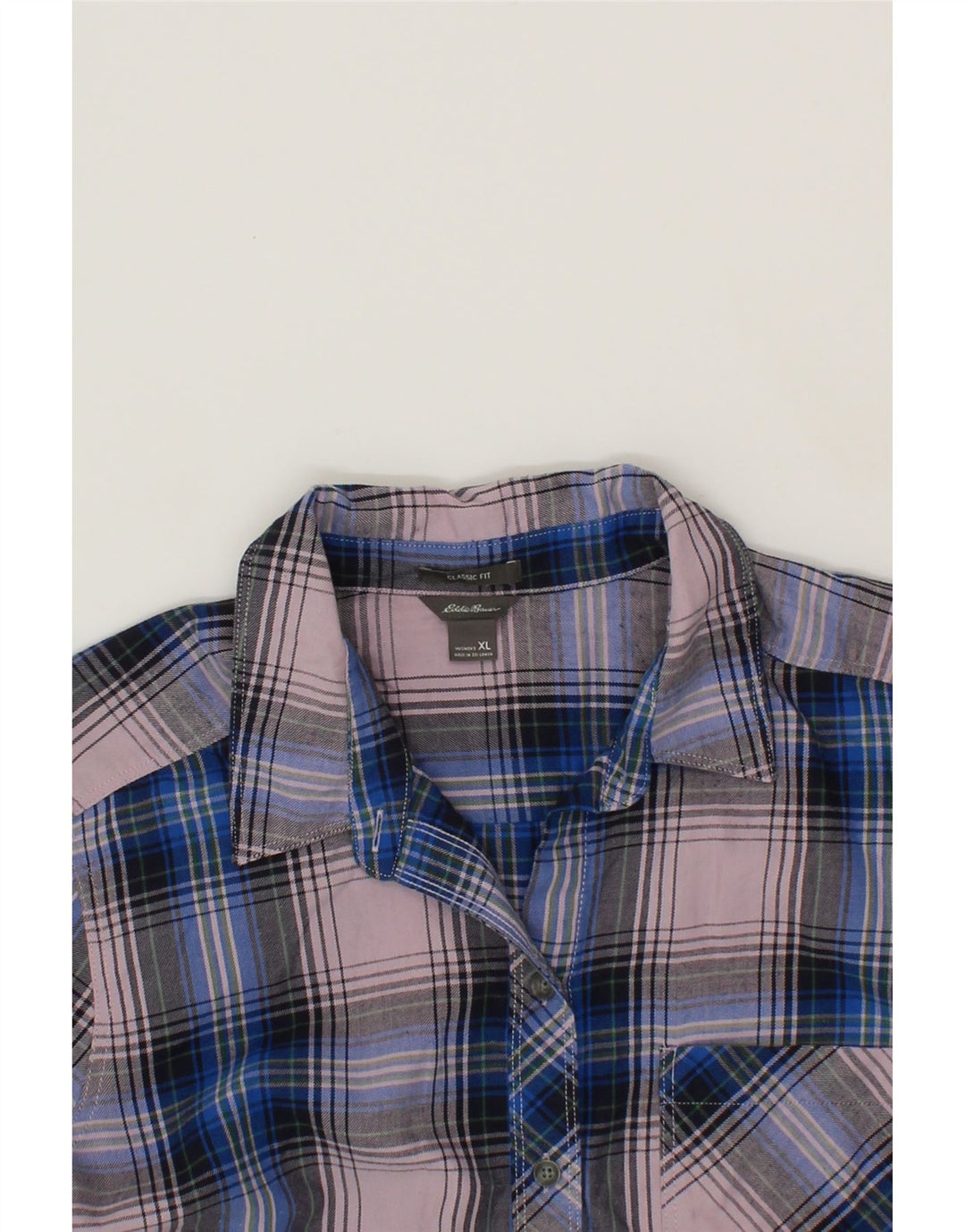 EDDIE BAUER Womens Classic Fit Shirt UK 18 XL Blue Check Polyester Vintage Eddie Bauer and Second-Hand Eddie Bauer from Messina Hembry 
