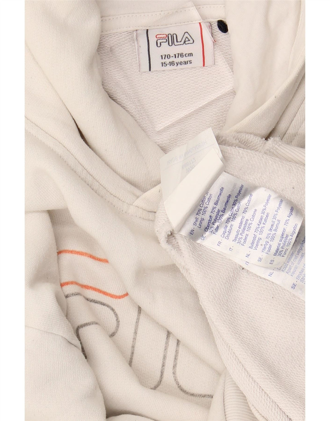 FILA Boys Graphic Hoodie Jumper 15-16 Years White Cotton