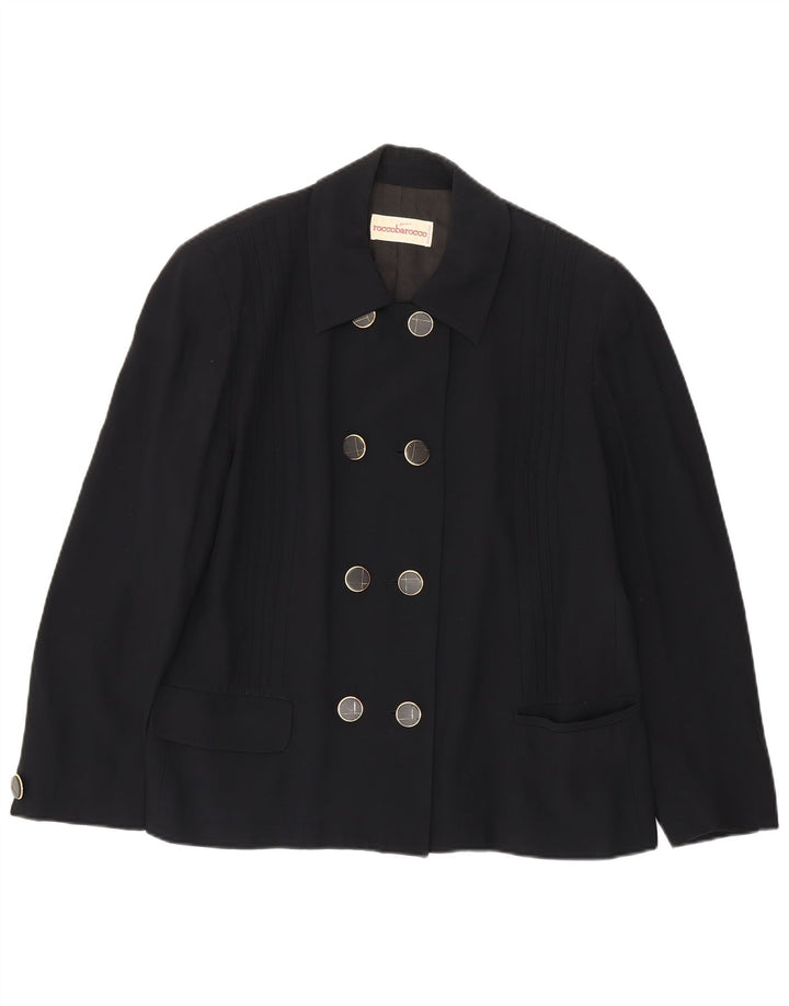 Roccobarocco Womens Double Breasted Blazer Jacket UK 18 XL Navy Blue