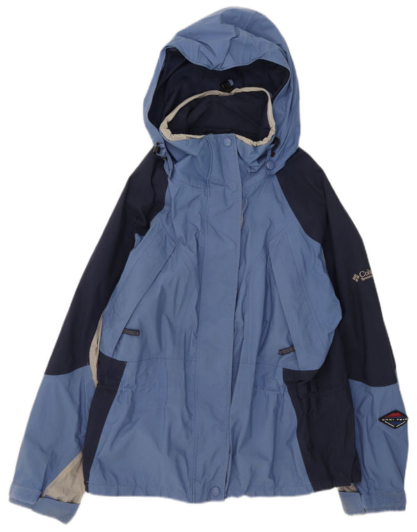 Columbia Womens Hooded Rain Jacket UK 16 Large Blue Colourblock Nylon