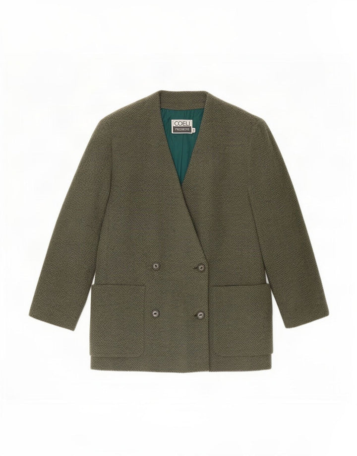 Coeli Premiere Womens Blazer Jacket IT 46 Large Green Herringbone