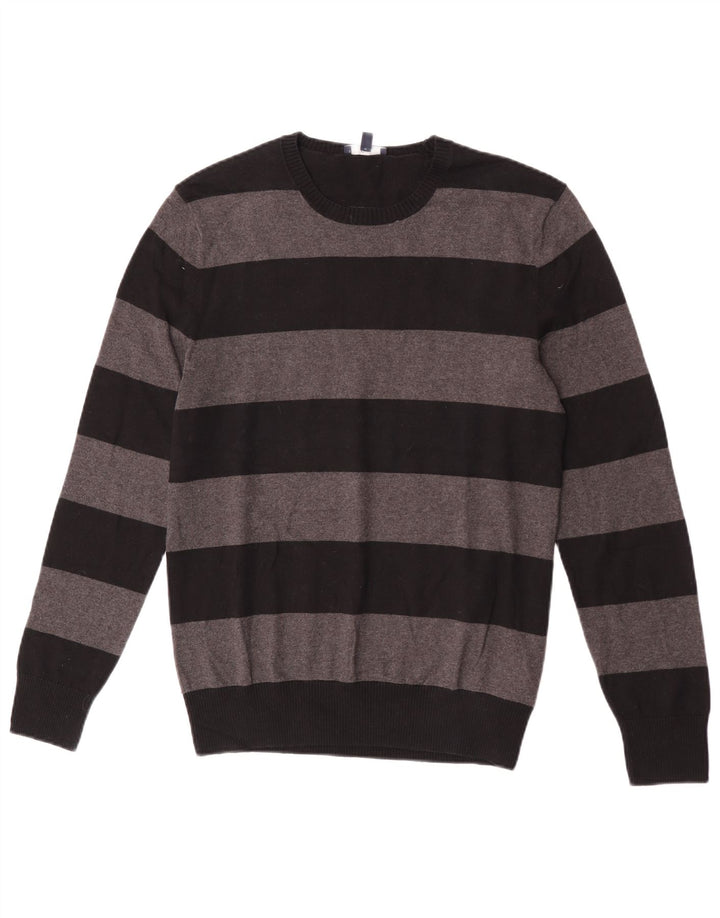 Gap Mens Crew Neck Jumper Sweater Small Grey Striped Cotton
