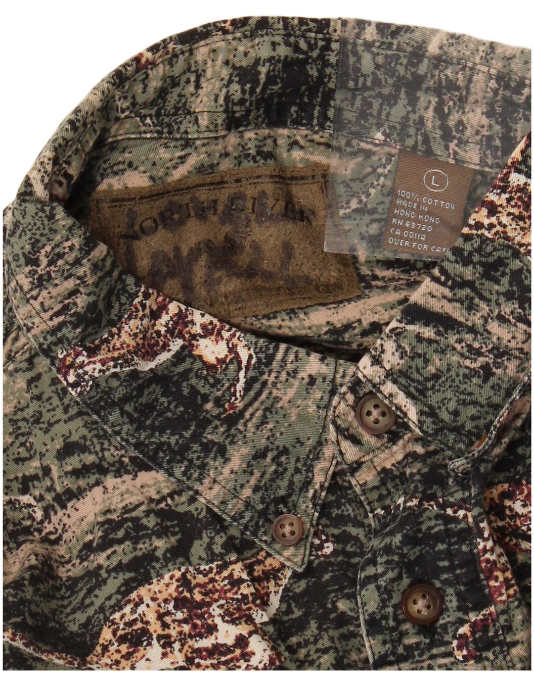 VINTAGE Mens Flannel Shirt Large Green Animal Print Cotton