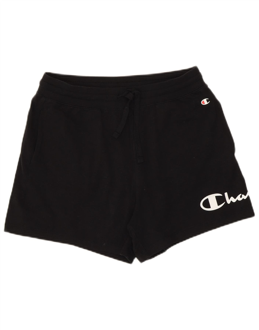 Champion Womens Graphic Sport Shorts UK 12 Medium Black Cotton