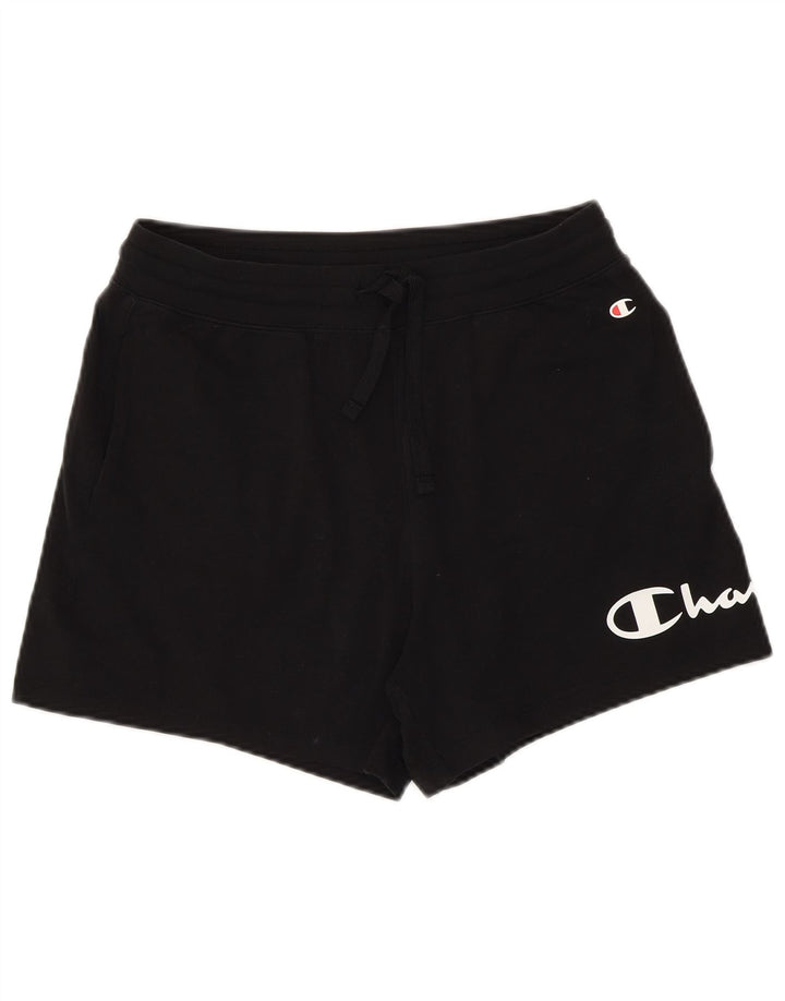 Champion Womens Graphic Sport Shorts UK 12 Medium Black Cotton