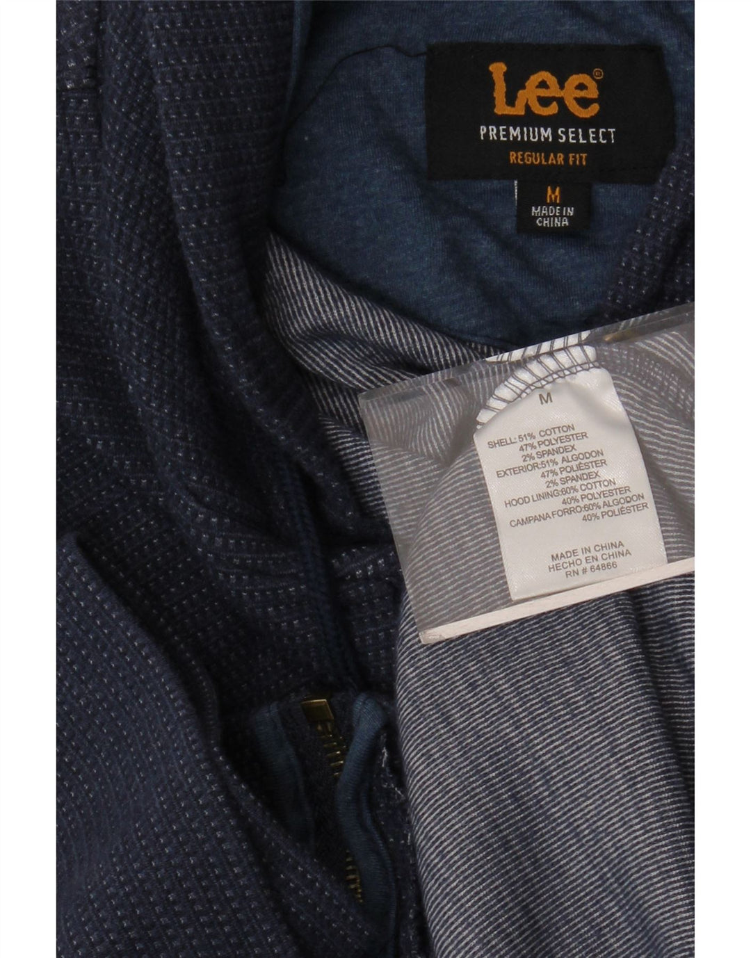 LEE Mens Regular Fit Zip Hoodie Sweater Medium Navy Blue Spotted Cotton