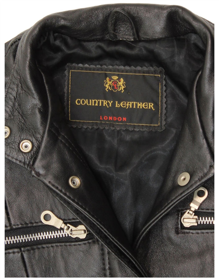 VINTAGE Womens Leather Coat UK 8 Small Black Leather