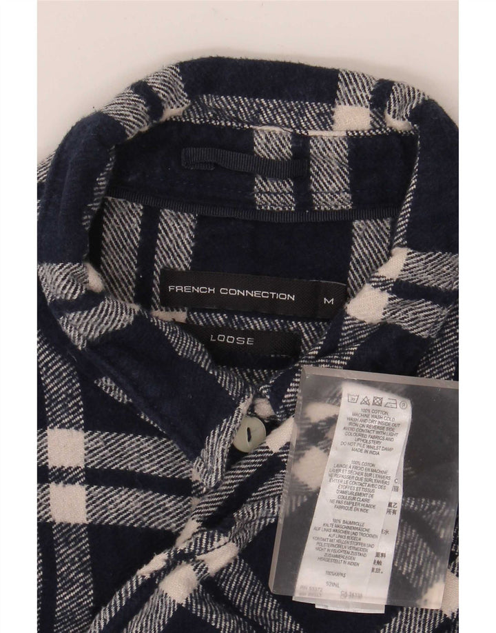 French Connection Mens Loose Fit Flannel Shirt Medium Navy Blue Check