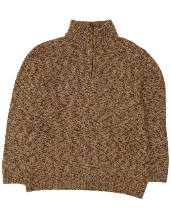 NAVIGARE Mens Zip Neck Jumper Sweater Large Beige Flecked Acrylic