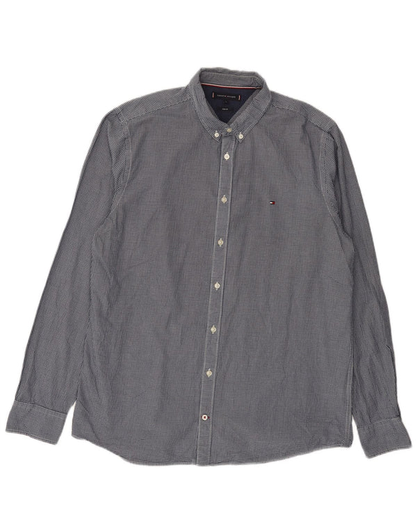 Tommy Hilfiger Mens Slim Fit Shirt XL Navy Blue Check Cotton
