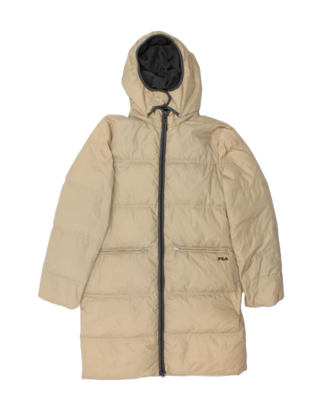 FILA Womens Hooded Padded Coat UK 14 Medium Beige Polyamide Vintage Fila and Second-Hand Fila from Messina Hembry 